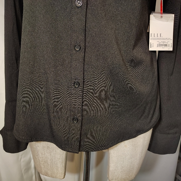 Elle TAG Button Down Shirt, Women,Collar Roll Tab/Long Sleeves, Blck, Stretch,XS - Picture 9 of 12